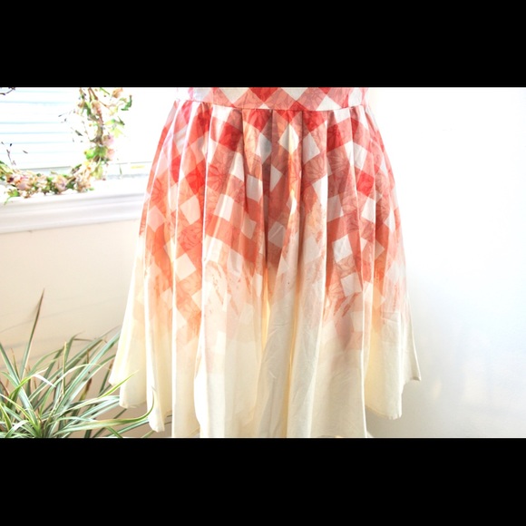 🦑🦑Coral checkered pattern Lauren Conrad dress - Picture 4 of 5